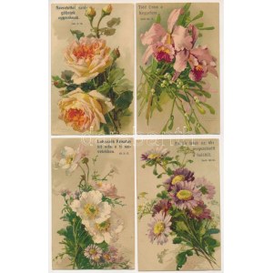 7 db RÉGI (1905 előtti) Catharina Klein virágos litho művészlap, zsoltárokkal / 7 pre...