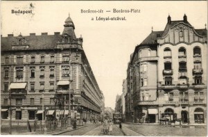 1914 Budapest IX. Boráros tér a Lónyai utcával, villamos, Első Magyar Általános Biztosító Társaság...