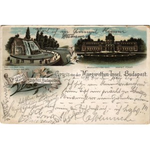 1894 (Vorläufer) Budapest XIII. Margitsziget, gyógyforrás, Margit fürdő. Louis Glaser Art Nouveau, floral, litho ...