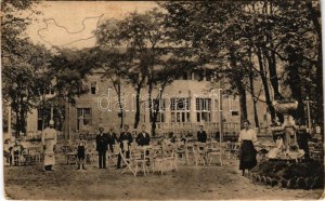 Győr, Keller Gábor Kávéháza, fagylalt különlegesség habbal, kerthelyiség pincérekkel és pincérnővel (fa...