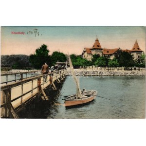 1911 Keszthely, part részlet, csónakázó. Sujánszky József kiadása