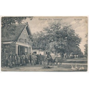 1910 Kistarcsa, Kis-Tarcsa; Fő utca, Eckstein üzlete, lovaskocsi (EK)