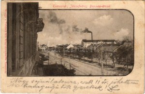 1901 Temesvár, Timisoara; Józsefváros, Bonnaz utca, vasútállomás. Polatsek féle könyvkereskedés kiadása / street...
