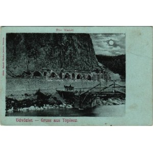 Toplec, Csernahéviz, Toplet; Rom. Viadukt, híd, holdfényben este. Raichl Sándor junior (Orsova) / Roman viaduct...