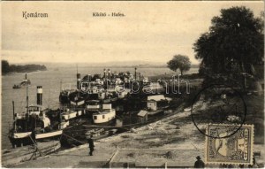 Komárom, Komárnó; kikötő gőzhajókkal. Schönwald Tivadar kiadása / Hafen ...