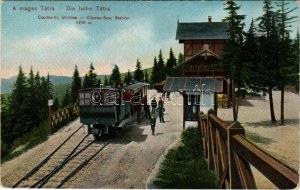 Tátra, Magas-Tátra, Vysoké Tatry; Csorbatói fogaskerekű vasútállomás, vonat, gőzmozdony. Dr. Trenkler Co. 1906. Tát. 53...