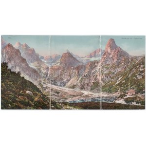 1914 Tátra, Magas-Tátra, Vysoké Tatry; Zöld-tó. Feitzinger Ede Ph. No. 792. III. 3-részes kihajtható panorámalap ...