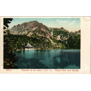 Tátra, Magas-Tátra, Vysoké Tatry; Poprádi tó és csúcs. Cattarino S. kiadása 170. / Popradské pleso / lake...
