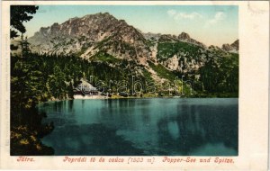 Tátra, Magas-Tátra, Vysoké Tatry; Poprádi tó és csúcs. Cattarino S. kiadása 170. / Popradské pleso / lake...