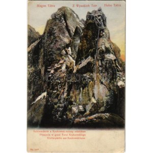 Tátra, Magas-Tátra, Vysoké Tatry; sziklamászás a Krukowski-torony oldalában. Franz Pietschmann kiadása No. 1507. ...
