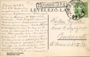 1912 Zólyombrézó, Podbrezová; vasútállomás, vonatok. Kóczánné Irma kiadása / railway station, trains + 
