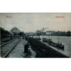 Sziszek, Sisak; Rimska ulica / street, railway line, train, crane. S. Jünker 1619. (EK)