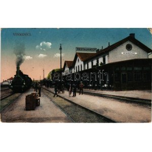 Vinkovce, Vinkovci; vasútállomás, vasúti vendéglő, gőzmozdony, vonat. J. Reich kiadása / railway station, restaurant...