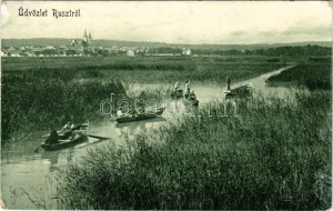 1909 Ruszt, Rust; Fertő-tó, csónakázók, nádas / Neusiedler See / rowing boats by Lake Neusiedl, reeds ...