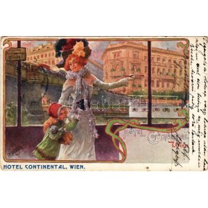 1903 Wien, Vienna, Bécs; Hotel Continental advertisement card with lady. Art Nouveau s: A. Trentin (worn corners...