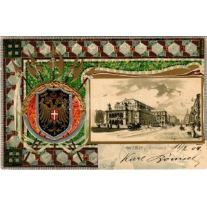 1904 Wien, Vienna, Bécs; Hofoper. A.S.W. 932. / opera house, tram, coat of arms. Art Nouveau, Emb. litho (tiny pinhole...