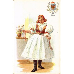 Mähren / Morvaország (Morávia) címere és cseh népviselet / Morava / Moravian coat of arms, Czech folklore. B.K.W.I. 547...