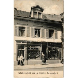 1910 Lörrach, Schuhgeschäft von A. Engler, Turmstrasse 25. / shoe shop (EK)