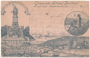 1894 (Vorläufer) Rüdesheim am Rhein, National-Denkmal auf dem Niederwald, Burg Ehrenfels, Fest steht u...