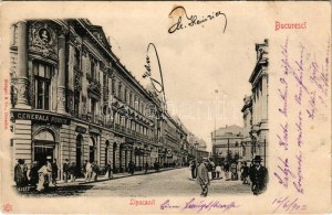 1902 Bucharest, Bukarest, Bucuresti, Bucuresci; Lipscanii / street view, bank, shops (small tear)