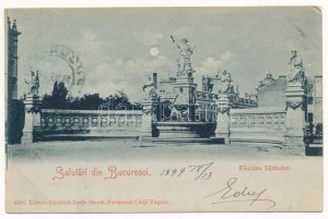 1899 (Vorläufer) Bucharest, Bukarest, Bucuresti, Bucuresci; Fantana Sarinder / fountain at night (now demolished) ...