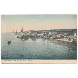 Galati, Galatz; Pe Dunare, In fata portului / Danube port, steamships (EK)