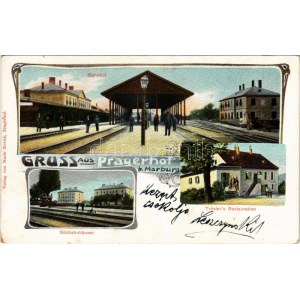 Pragersko, Pragerhof bei Marburg; Bahnhof, Südbahnhäuser, Tröster's Restauration / railway station and restaurant...