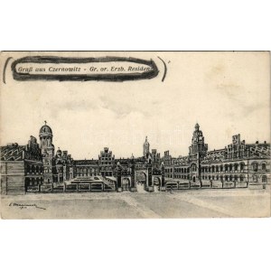 1917 Chernivtsi, Czernowitz, Cernauti, Csernyivci (Bukovina, Bucovina, Bukowina); Gr. or. Erzb. Residenz...