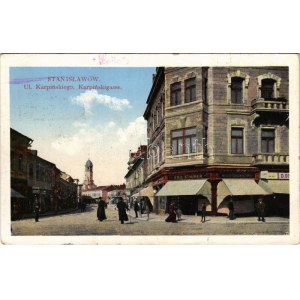 1915 Ivano-Frankivsk, Stanislawów, Stanislau; Ul. Karpinskiego / Karpinskigasse / street view, shop of Emil Stauber + ...