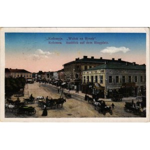 Kolomyia, Kolomea, Kolomyja; Widok na Rynek. J. K. / square, shops + K. und K. Militärzensur Czernowitz (EK...