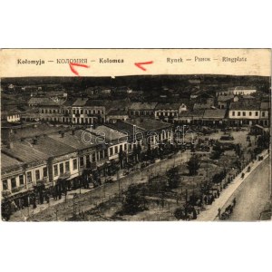Kolomyia, Kolomyja, Kolomyya, Kolomea; Rynek / Ringplatz / market square, shops (EB)
