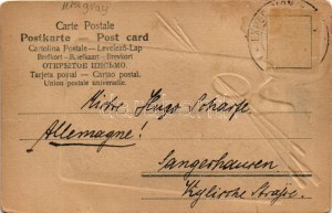 1910 Montevideo, Lago Parque Urbano / city park, montage with painter's palette and brushes. Emb. (EB...