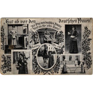 Nur ab vor den deutschen Frauen! Weltkrieg 1914-1916 / WWI German military propaganda, women in war, floral ...