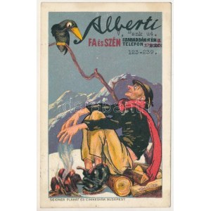 1946 Alberti fa és szén. Budapest. Seidner Plakát és Címkegyár / Hungarian wood and coal advertisement. litho s...