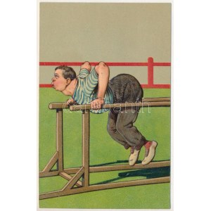 1909 Gimnasztika - dombornyomott humoros lap / Gymnastics, embossed sport humour. P.F.B. Serie 8809...