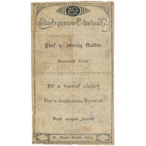 1806. 25G Bécsi városi bankócédula vízjeles papíron, szárazpecséttel, kézi 196590 sorszámmal T:F kis beszakadások...