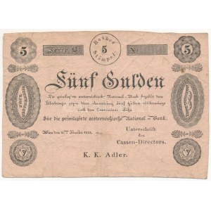 1825. 5G Privilegirte Oesterreichische National-Bank formulare T:F,VG / Hungary 1825. 5 Gulden ...