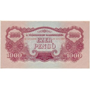 1944. 1000P A Vöröshadsereg Parancsnoksága, TP 071396 T:AU,XF hajtatlan, de apró anyaghiányok a baloldali élen ...