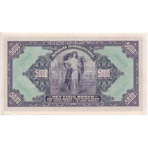 Csehszlovákia 1920. 5000K SPECIMEN (MINTA) perforációval, C 251691 T:AU / Czechoslovakia 1920. 5000 Korun with ...