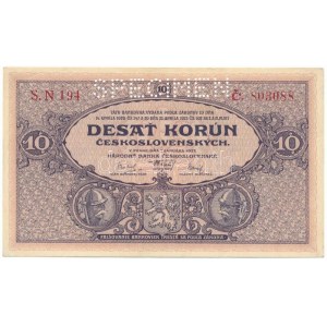 Csehszlovákia 1927. 10K SPECIMEN (MINTA) perforációval S.N 194 C 803088 T:AU / Czechoslovakia 1927. 10 Korun with ...