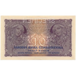 Csehszlovákia 1927. 10K SPECIMEN (MINTA) perforációval S.N 194 C 803088 T:AU / Czechoslovakia 1927. 10 Korun with ...