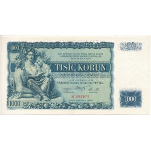 Csehszlovákia 1934. 1000K SPECIMEN (MINTA) perforációval, M 892675 T:UNC / Czechoslovakia 1934. 1000 Korun ...