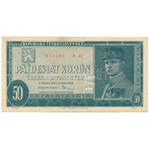 Csehszlovákia 1948. 50K S minta perforációval, A 41 031386 T:F Czechoslovakia 1948. 50 Korun with S...