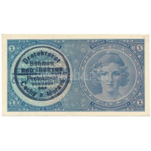 Német Harmadik Birodalom / Cseh-Morva Protektorátus 1939. 1K csehszlovák bankjegy felülbélyegezve kézi bélyegzővel, ...