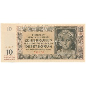 Német Harmadik Birodalom / Cseh-Morva Protektorátus 1942. 10K 08 A 602106, SPECIMEN (MINTA) perforációval T...
