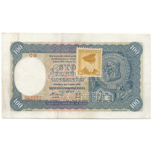 Szlovákia 1940. 100K SPECIMEN (minta) perforációval, csehszlovák bélyeggel, C13 562372 T:F szép papír ...