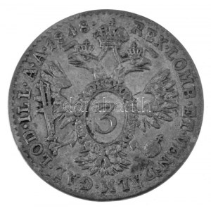 Ausztria 1848A 3kr Ag V. Ferdinánd T:XF patina / Austria 1848A 3 Kreuzer Ag Ferdinand V C:XF patina Krause KM...