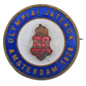 1928. Olympiai Játékok - Amsterdam 1928 zománcozott jelvény, zománcozott magyar koronás rátéttel (24mm) T:XF ...