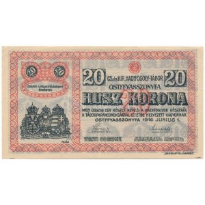 Ostffyasszonyfa / Hadifogolytábor 1916. június 1. 20K arab sorozat- és sorszámmal 2 0429 T:AU,XF hajtatlan / Hungary ...
