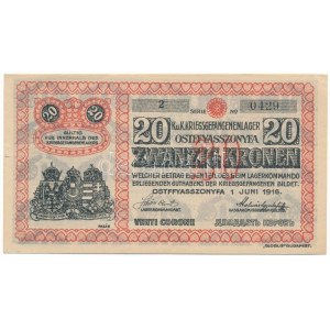 Ostffyasszonyfa / Hadifogolytábor 1916. június 1. 20K arab sorozat- és sorszámmal 2 0429 T:AU,XF hajtatlan / Hungary ...